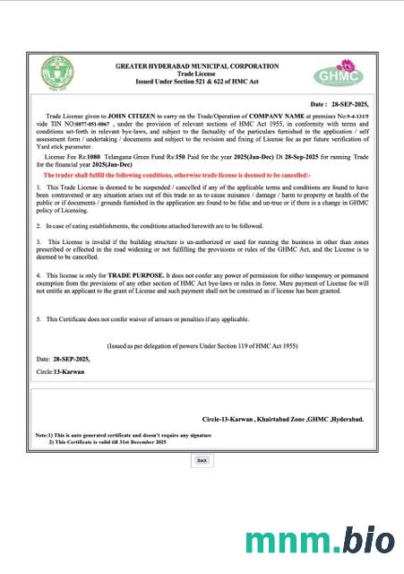 Indie Hyderabad Trade license Word i szablon PDF